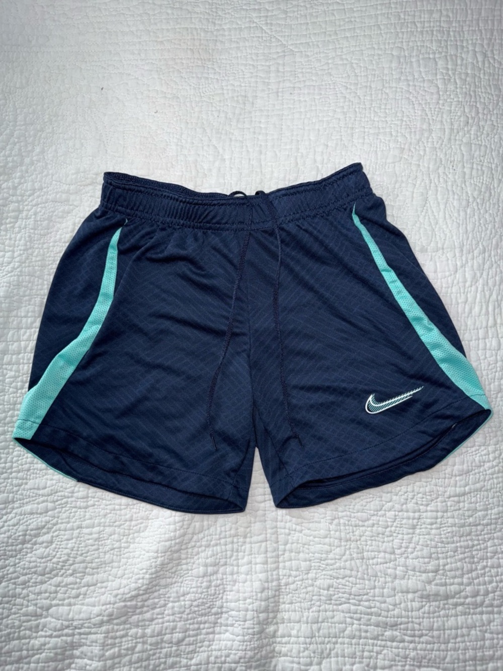 Nike Dark Blue Soccer Shorts with Aqua Accents